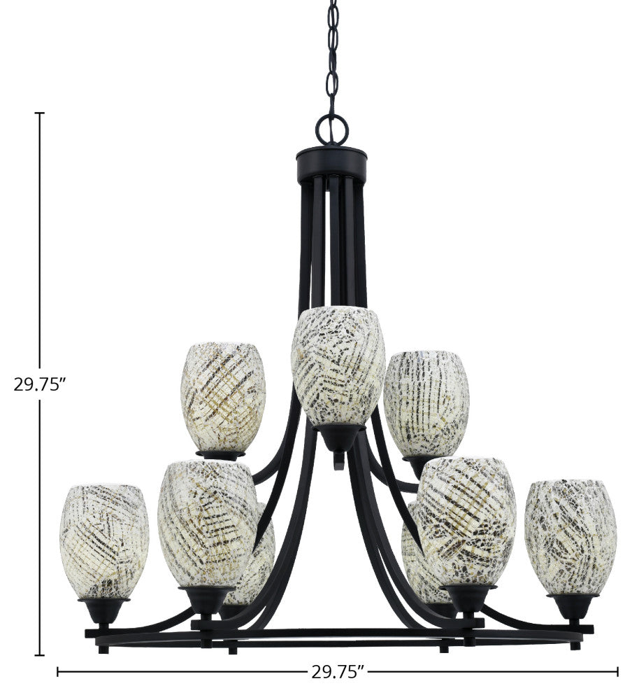 Paramount 9-Light Chandelier, Matte Black, 5" Natural Fusion Glass