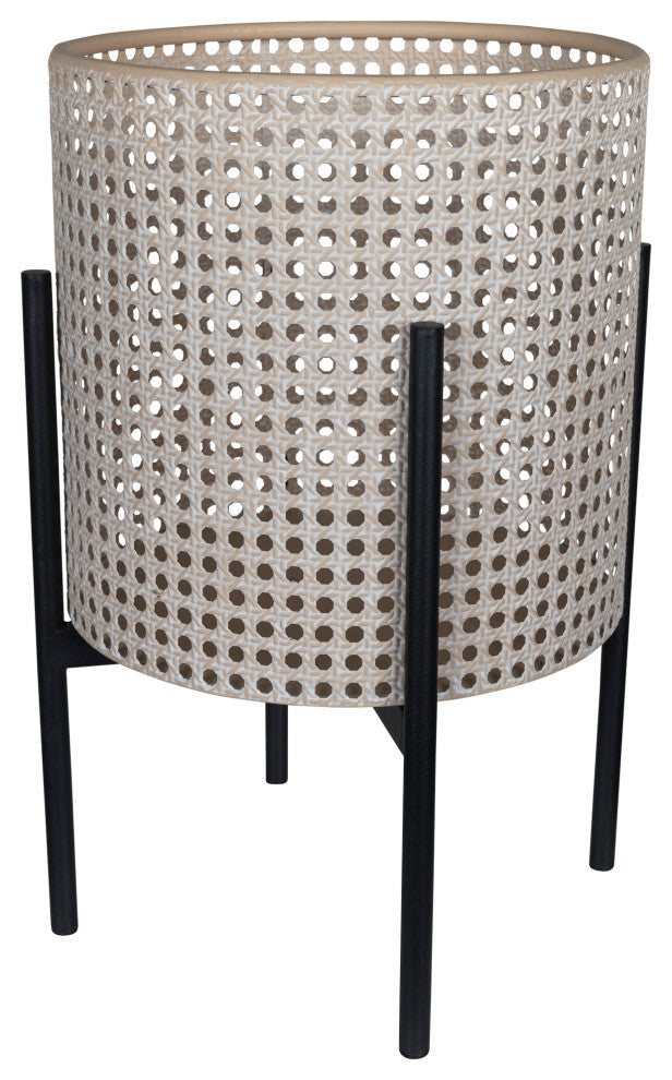 Black and Beige Cane Webb Metal Planter