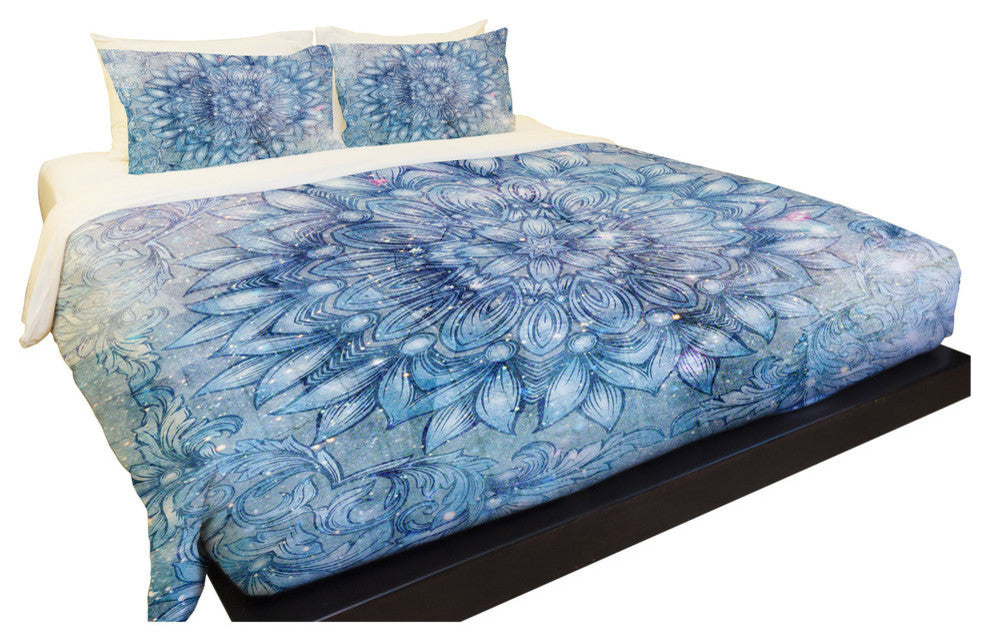 Galactic Flower, Blue Lightweight Full Queen Duvet Cover