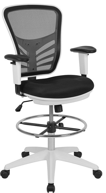 Mesh Drafting Chair With Adjustable Foot Ring and Arms, Black Mesh