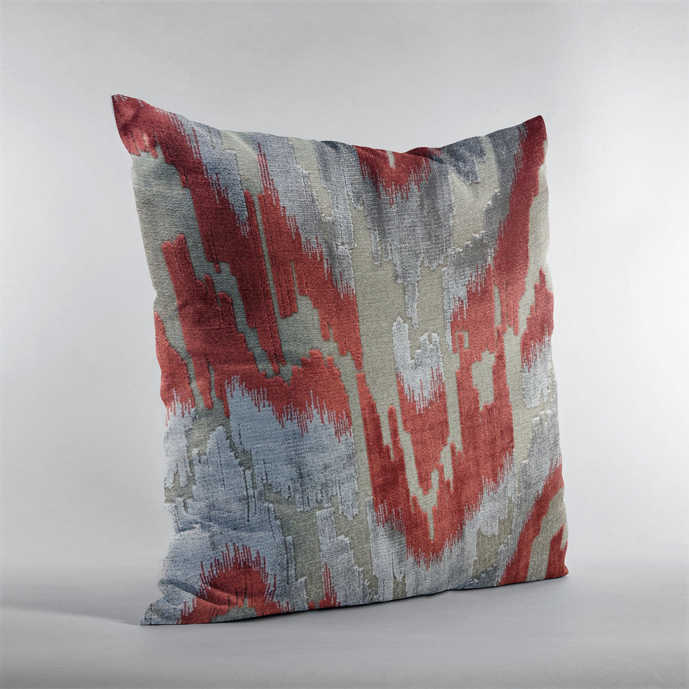Plutus Velvet Glamour Red, Gray Handmade Luxury Pillow, 12"x20"