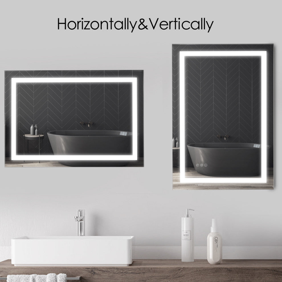 Anti-Fog Dimmable Multi-Color Inductive Touch LED Bathroom Mirror, 24x36 Inch