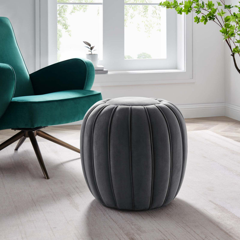 Celebrate Channel Tufted Performance Velvet Ottoman, Gray