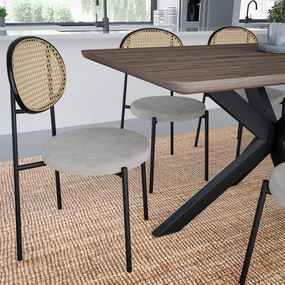 LeisureMod Euston Dining Chair with Wicker Back & Velvet Seat Set of 2, Gray