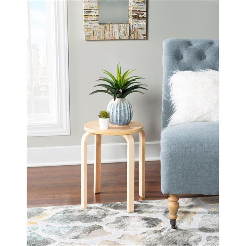 Linon Tenley Bentwood 18" Wood Round Stool in Natural Brown (Set of 4)