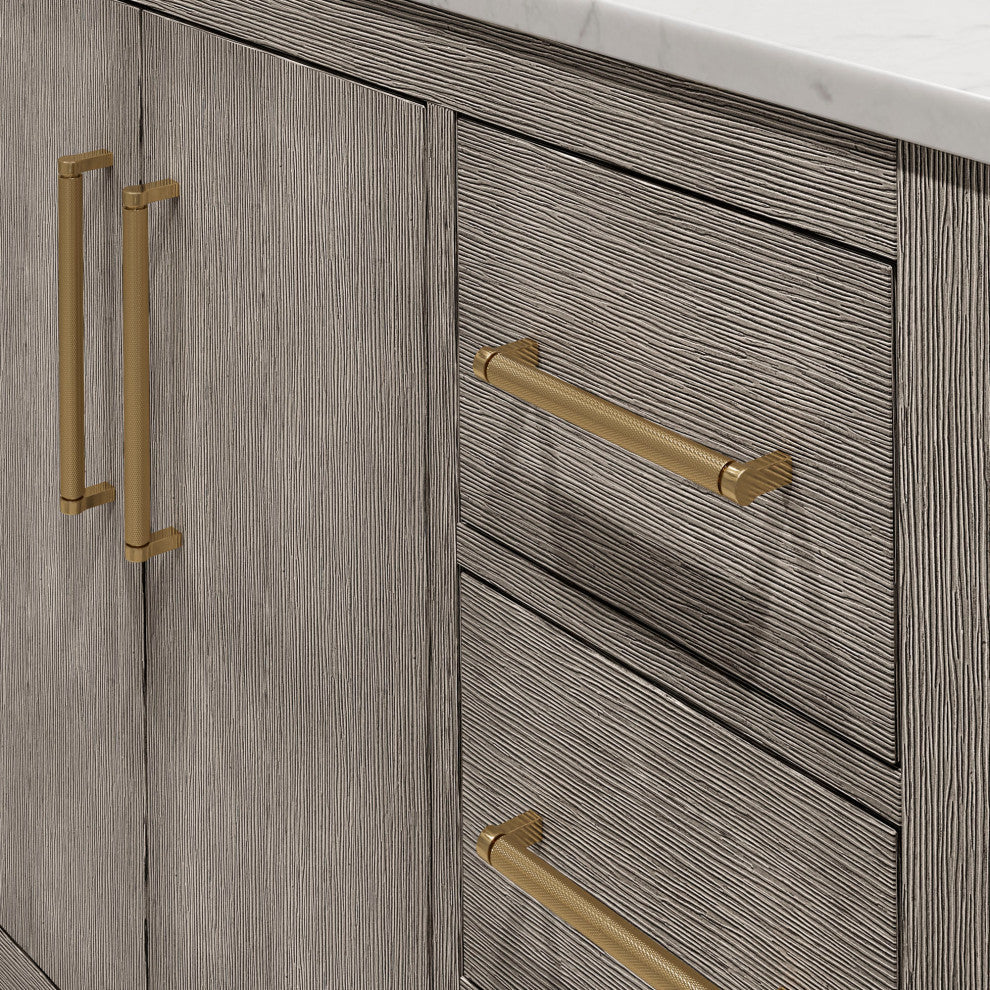 Hugo 48 Single Sink White Marble Countertop Vanity, Gray Oak With Mirror
