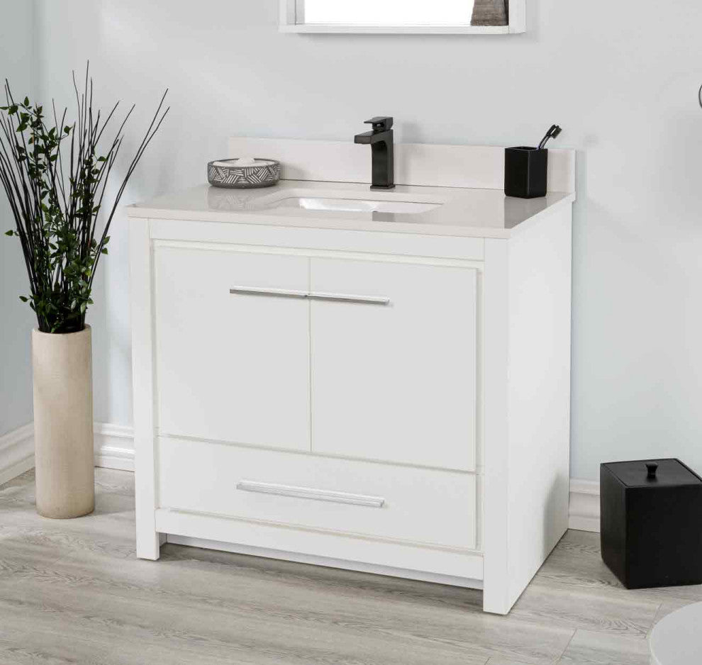 Mila Collection 36" Bathroom Vanity With Sink, Mirror, Countertop, Snow White