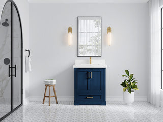 Boston 30 Single Sink Bath Vanity in Navy Blue 2" White Quartz