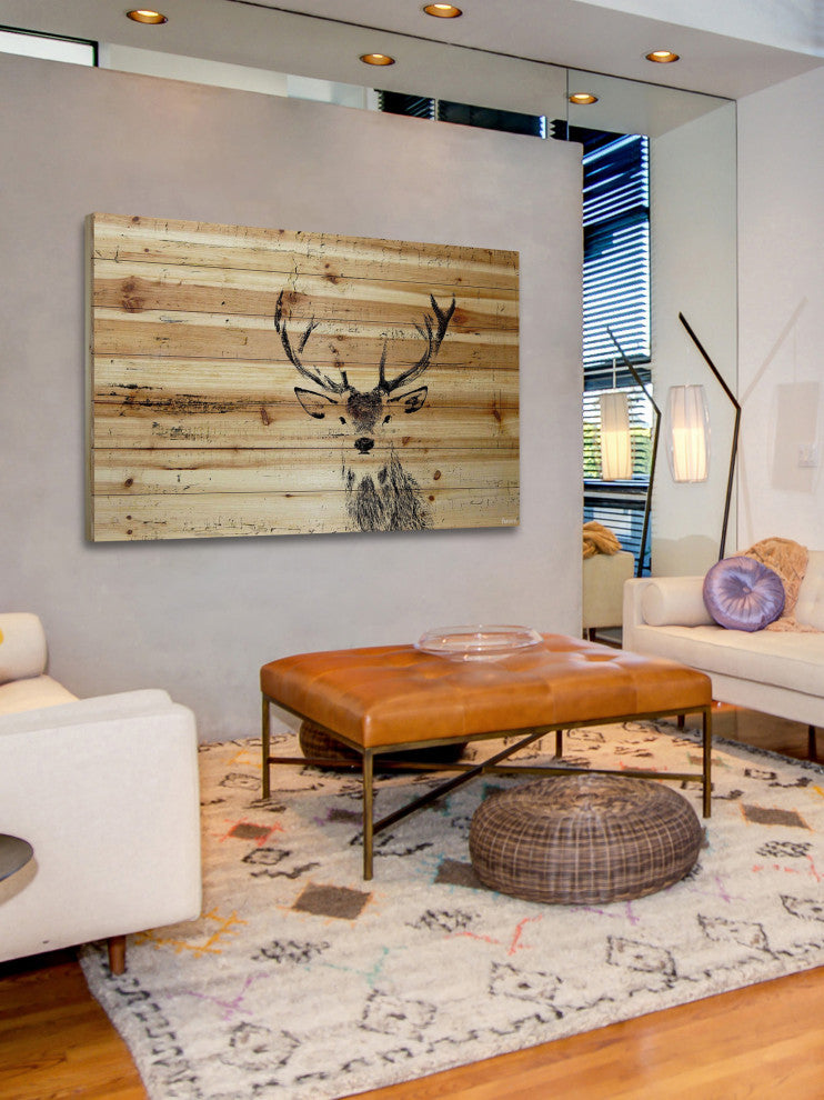 "Inquisitive Deer" Painting Print on Natural Pine Wood, 60"x40"