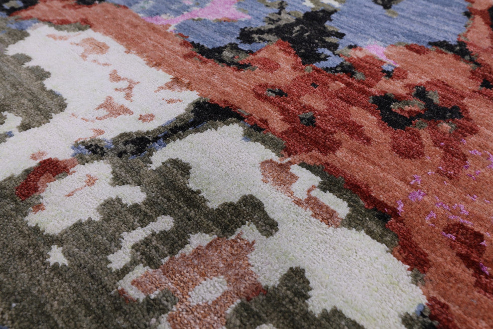 9' 0" X 12' 0" Bird Design Modern Handmade Wool and Silk Rug Q7199