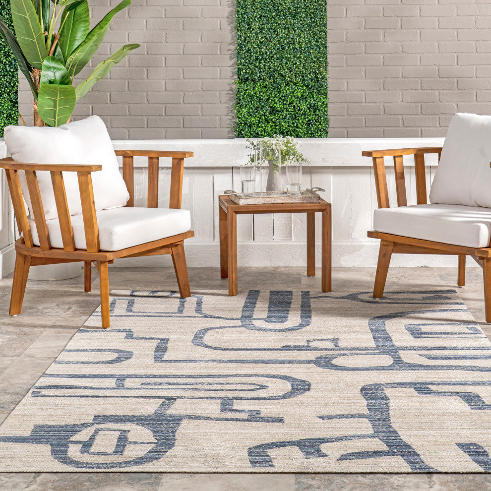 Nuloom Milani Contemporary Washable Indoor/Outdoor Rug, Navy 7'5"x9'6"