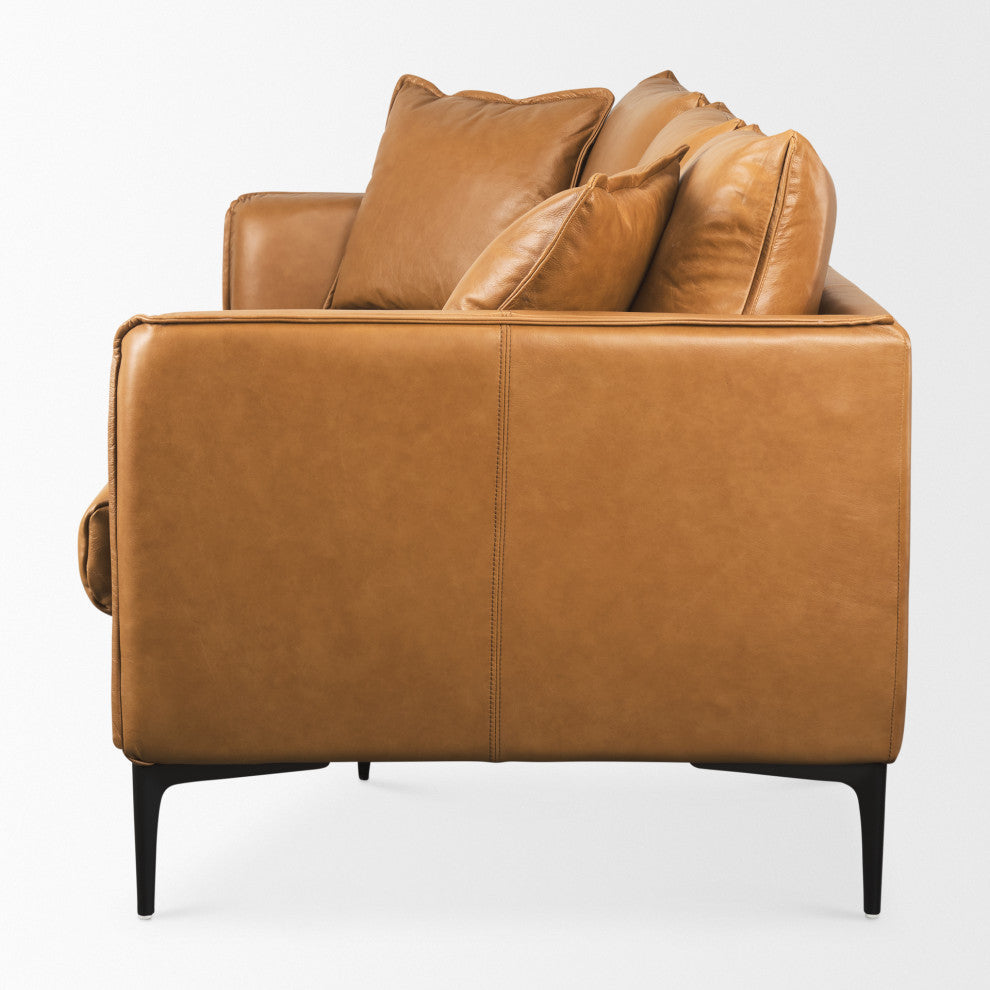 Lake Como 85.8Lx36.6Wx32.3H Tan Leather Three Seater Sofa