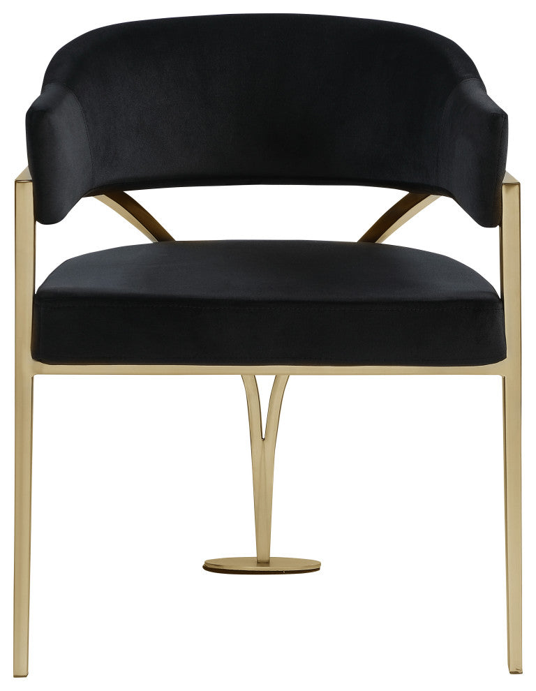 Madelyn Upholstered Dining Chair, Set of 2, Black, Velvet, Gold Finish