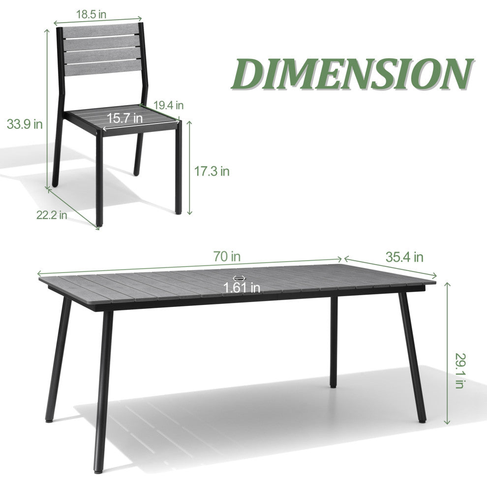 7-Piece Gray Outdoor Patio Set Dining Chairs Table With Umbrella Hole, Dc037