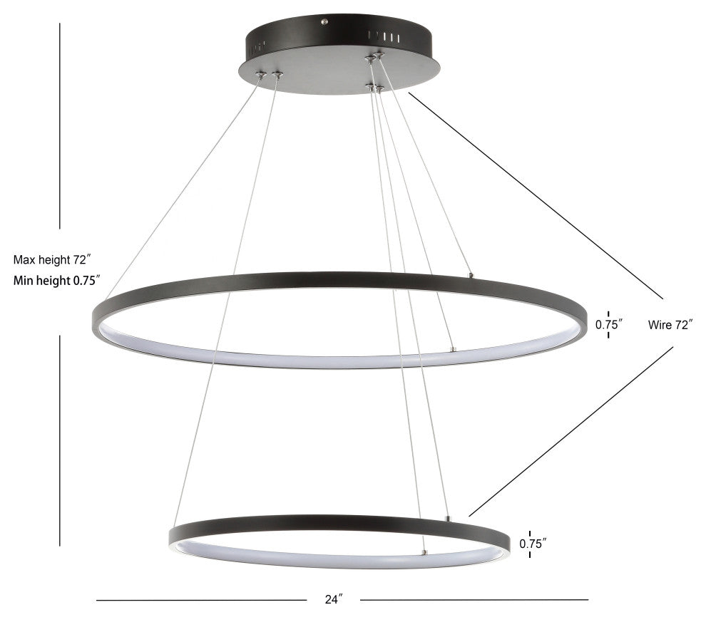 Circulo Metal Round Modern LED Pendant, Matte Black, Width: 24"