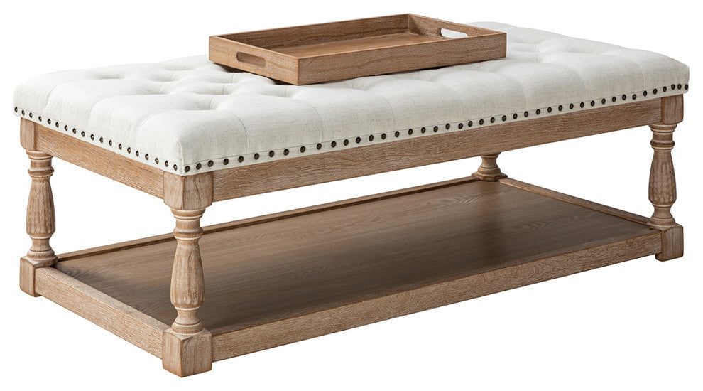 Jordan Upholstered Storage Ottoman, Ivory