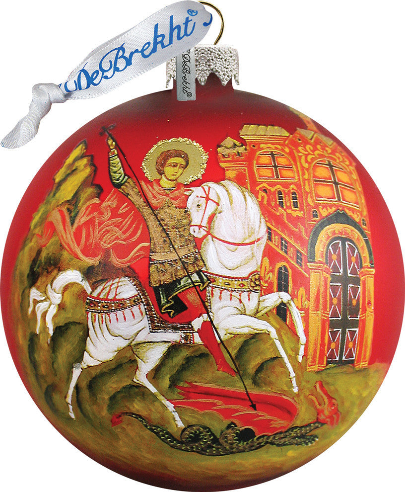 Hand Painted Scenic Glass Ornament Icon St George Ball