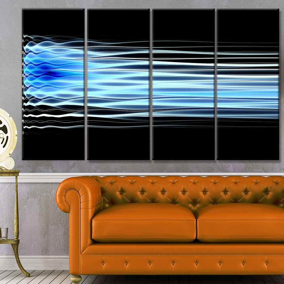 Light Blue Fractal Waves, Abstract Art on Canvas, 48"x28", 4 Panels