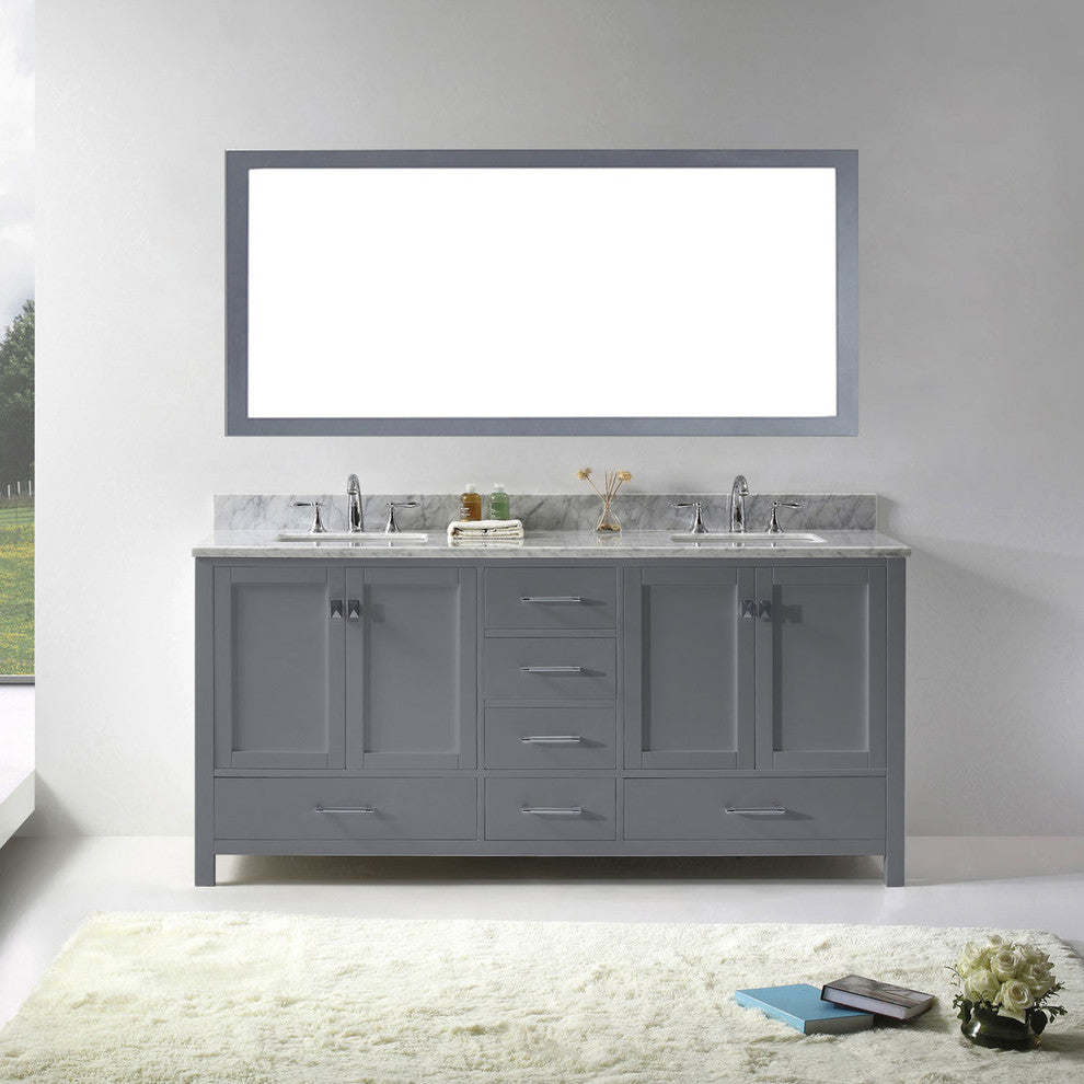 Caroline Avenue 72" Double Bathroom Vanity Set Gray, Marble Top