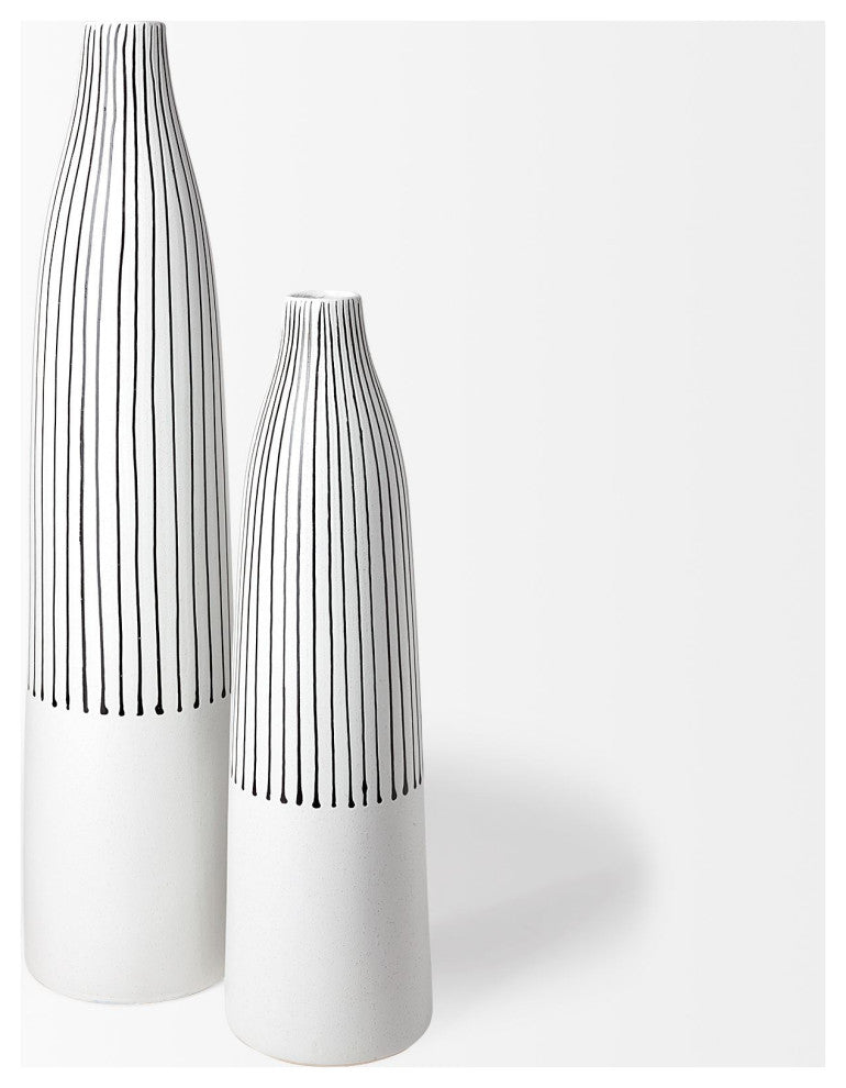 18" Black and White Pinstriope Narrow Ceramic Vase