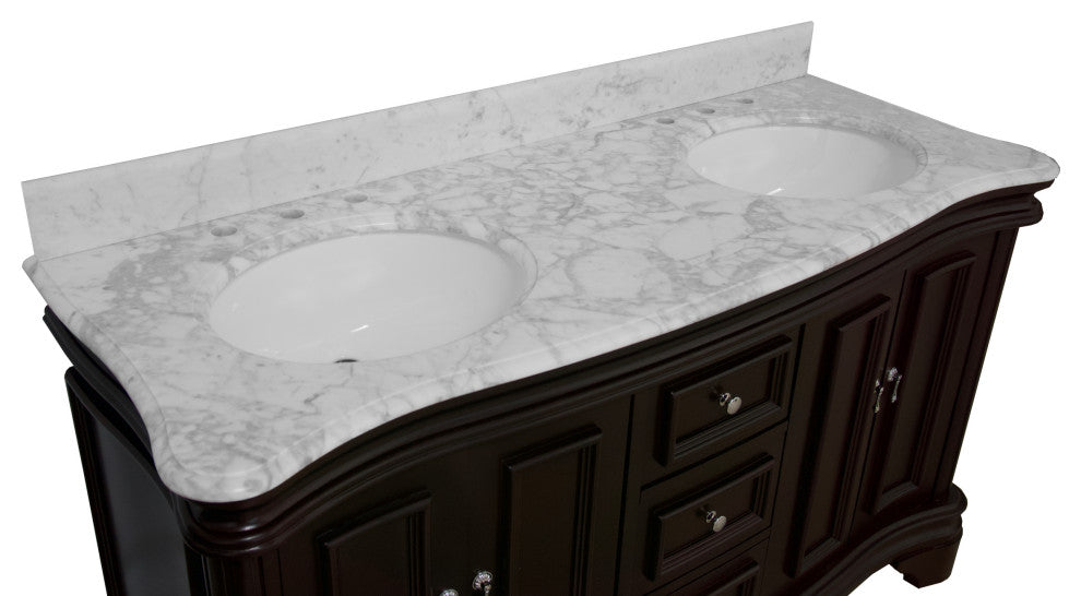 Katherine 60" Bath Vanity, Chocolate, Carrara Marble, Double Vanity