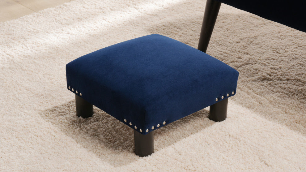 Jules 16" Square Footstool Accent Ottoman, Navy Blue Velvet