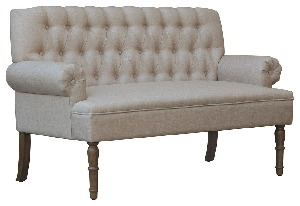Hermosa Upholstered Settee, Beige, Linen