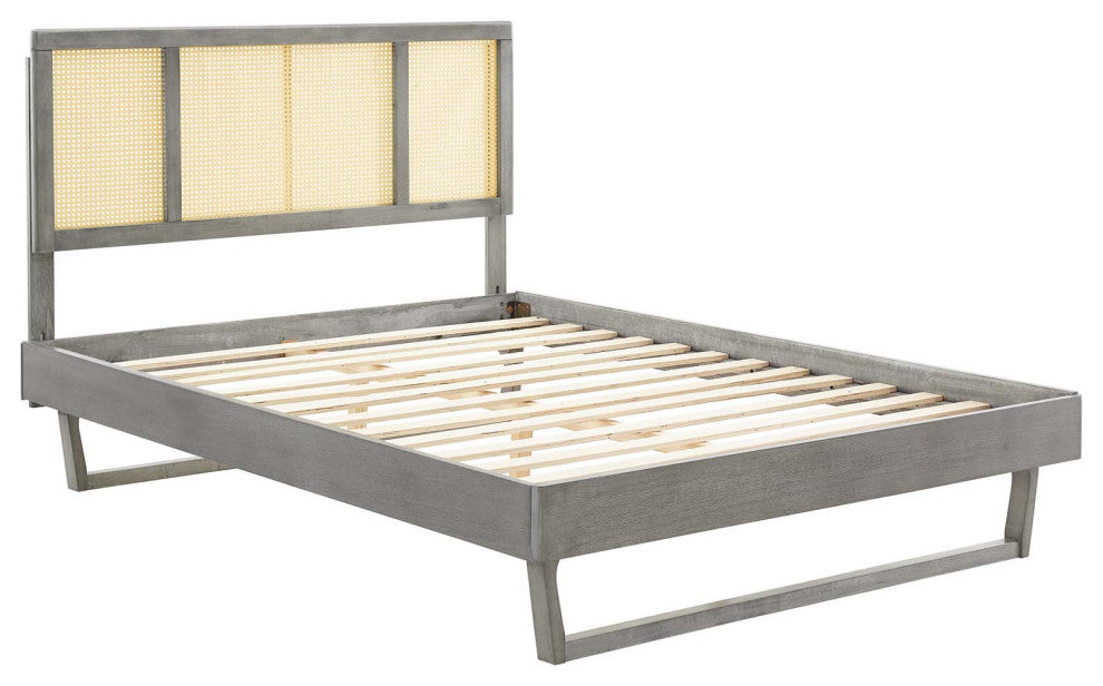 Kelsea Cane and Wood King Platform Bed With Angular Legs MOD-6697-GRY