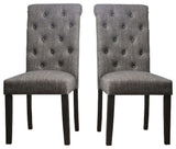 27 Inch Fabric Dining Chair, Button Tufted Rolled Back, Wood, Gray