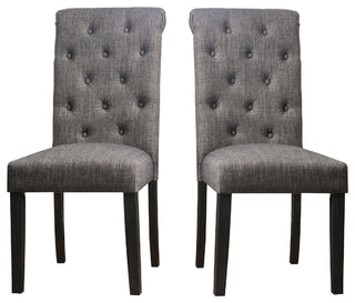 27 Inch Fabric Dining Chair, Button Tufted Rolled Back, Wood, Gray