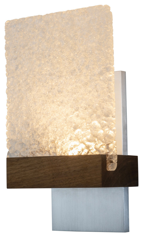 Fortis Wall Sconce Walnut Glacies Glass, Brushed Aluminum, 3500k P2 Driver