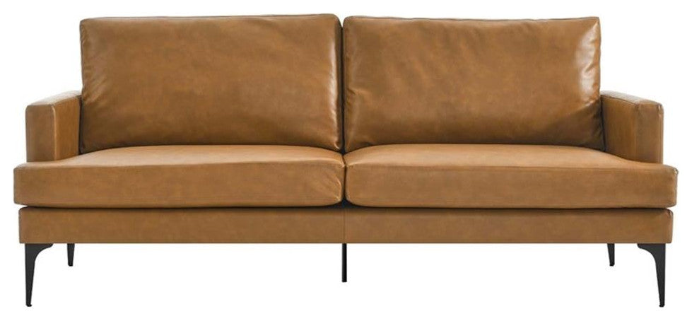 Modway Evermore Modern Style Vegan Leather and Metal Sofa in Tan