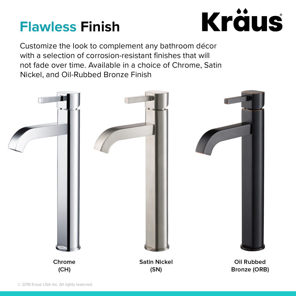 Ramus Single Handle 1-Hole Vessel Bathroom Faucet, Satin Nickel
