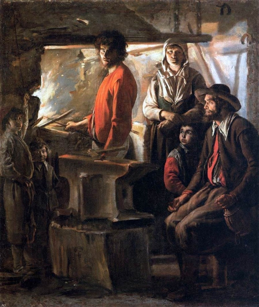Le nain Brothers Blacksmith at His Forge, 20"x25" Wall Decal