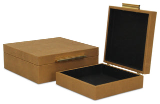 Lusan Square Decorative Box Set, Camel Brown Faux Shagreen