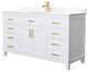 60" Single Bath Vanity White, Carrara Cult. Marble Countertop, Sink, Gold Trim