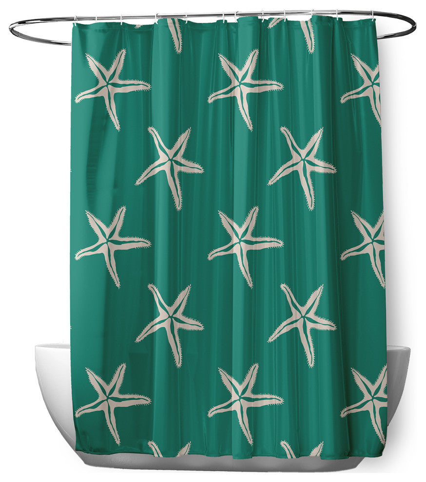 70"Wx73"L Starfish Shower Curtain, Kelly Green