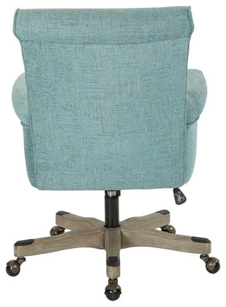 Pemberly Row Office Chair in Turquoise Fabric with Gray Wash Wood