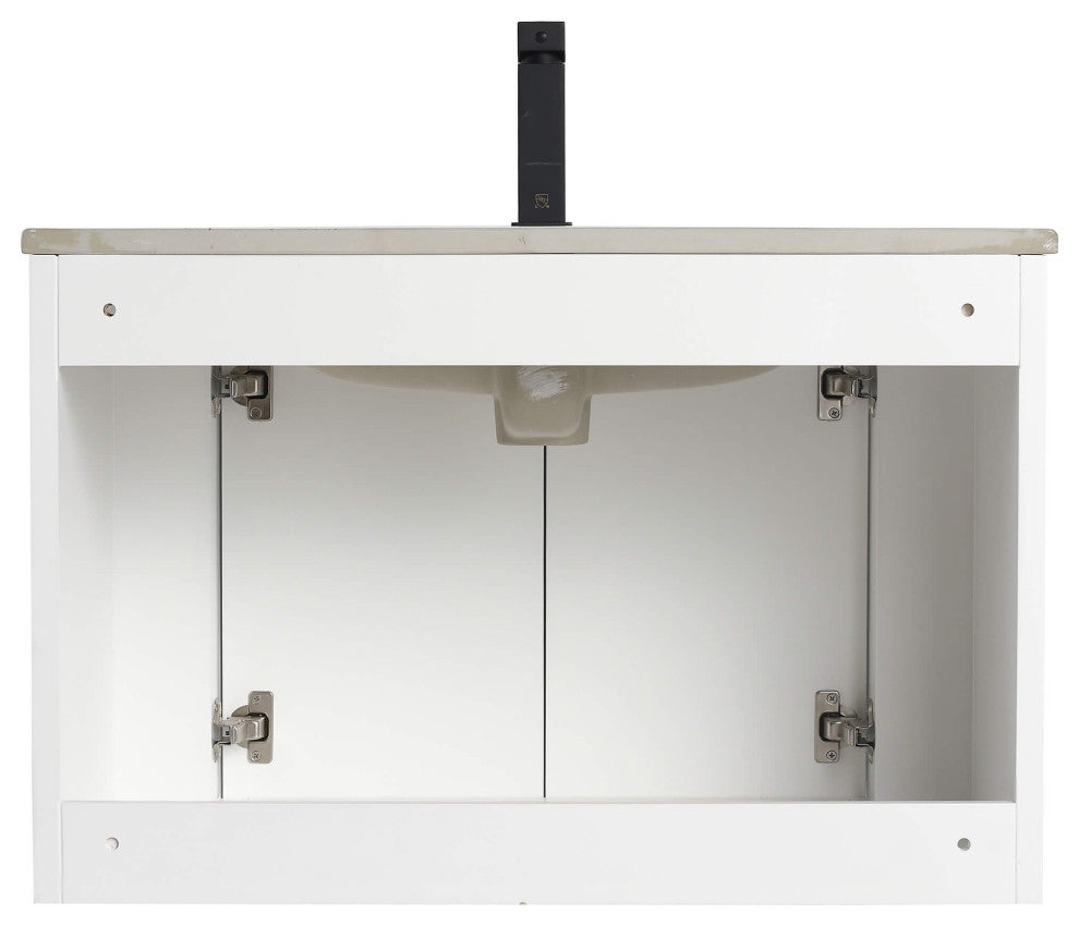 Caskvalley Bath Vanity, Straight Fluted Design Sink Included, White, 30"