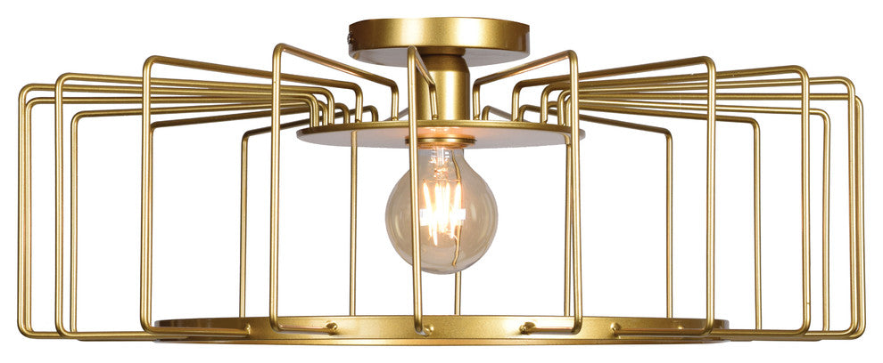 Wired Cage Flush Mount, Gold Finish, Horizontal