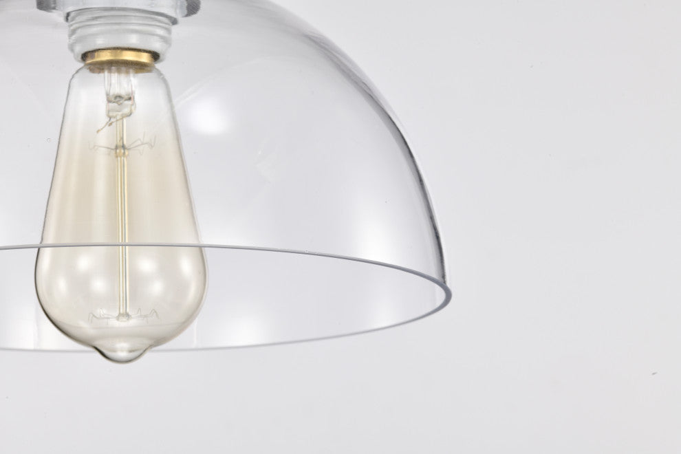 1-Light Black Farmhouse Pendant With Clear Dome Glass Shade