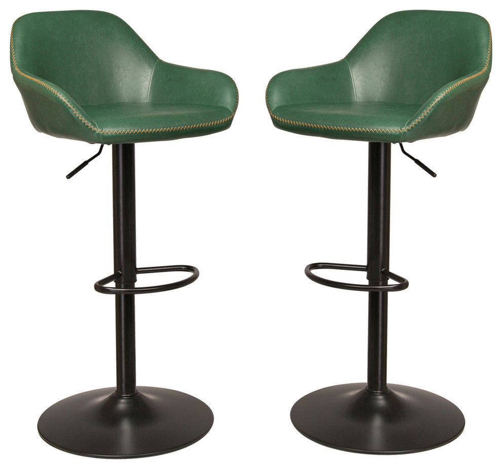 Hunter Green Vintage Leatherette Bar Stool, Set of 2