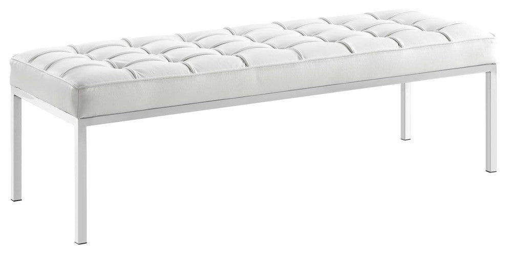 Modway Loft Leather Bench, White