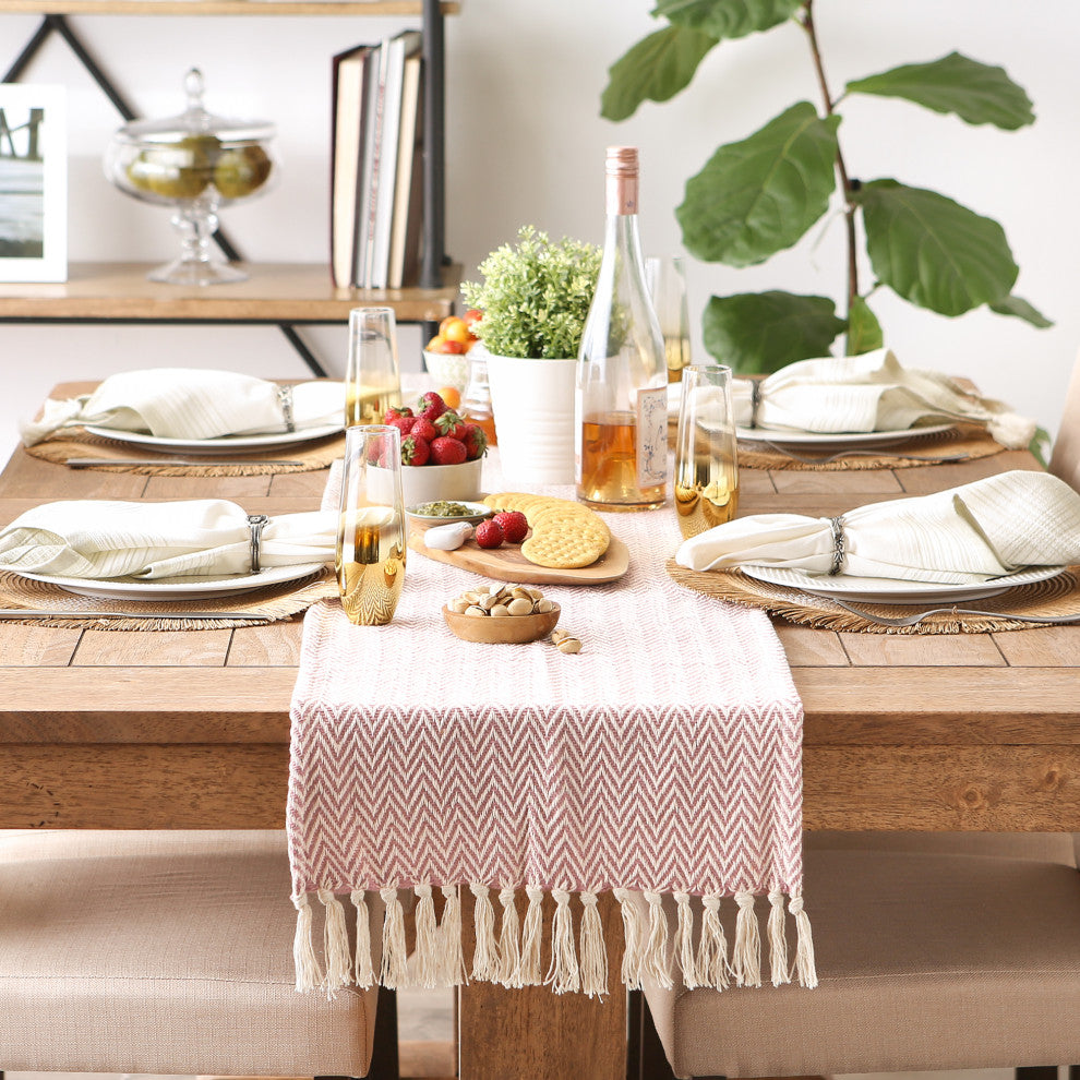 Pale Mauve Chevron Handloom Table Runner 15x72