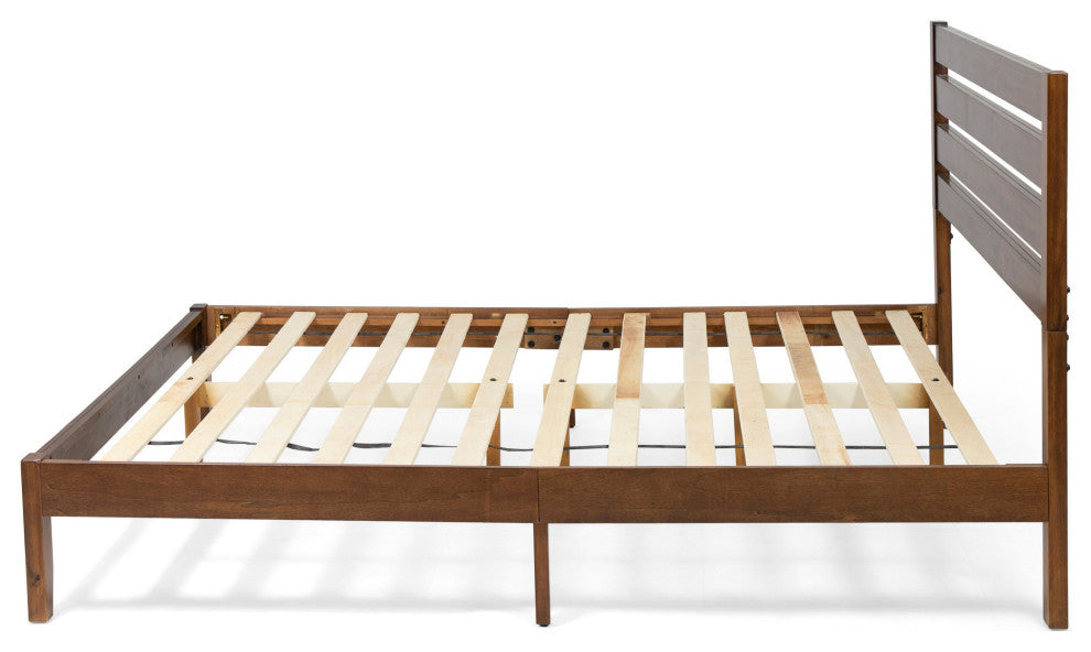Kenley Queen Size Bed With Headboard, Dark Brown Finish, Natural