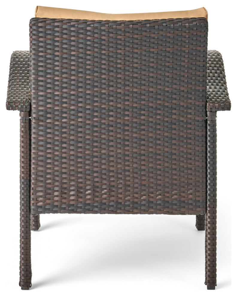 GDF Studio Bleecker Outdoor Brown Wicker Club Chair With Cushion, Set of 2, Brown