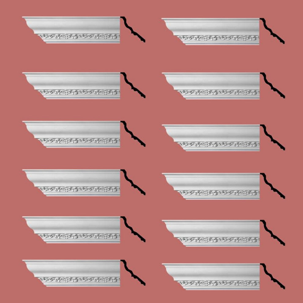 Cornice White Urethane Sabine Ornate Design 12 Pieces Totaling 1128" Length