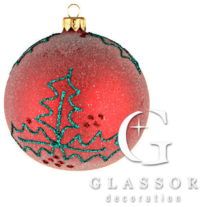 Frosted Purple Ball Ornament With Glitter Holly, Large