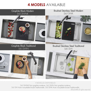 STYLISH 33 Undermount 33" Workstation 16G Single-Bowl Graphite Kitchen Sink