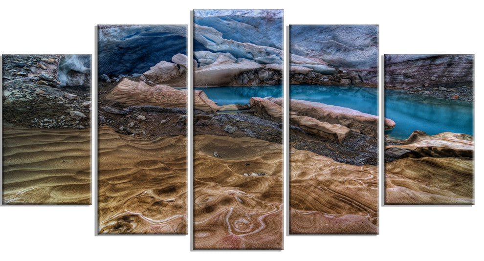 Brilliant Turquoise Melt Pool, Large Landscape Canvas Print, 60"x32", 5 Panels
